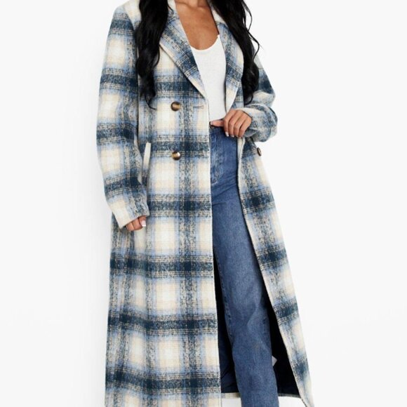 Women's Tall Check Longline Wool Coat - Picture 1 of 8
